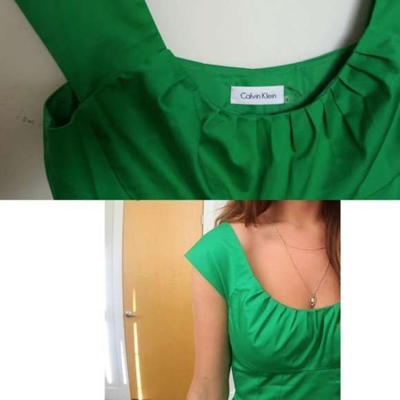 Calvin Klein Green Cap Sleeve Fit Flare Dress - Size 4